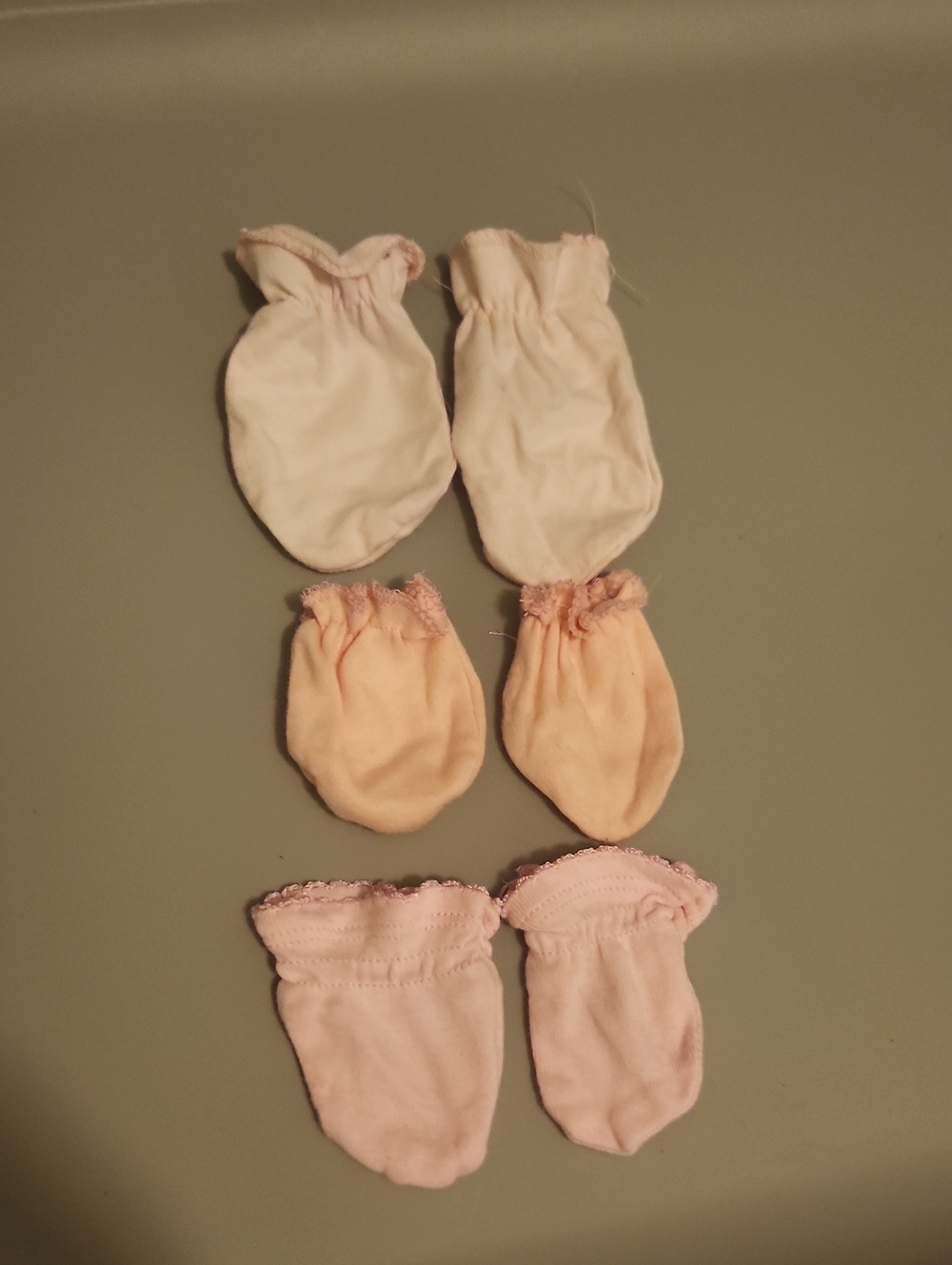 Set Of 3 Pink Baby Mitts
